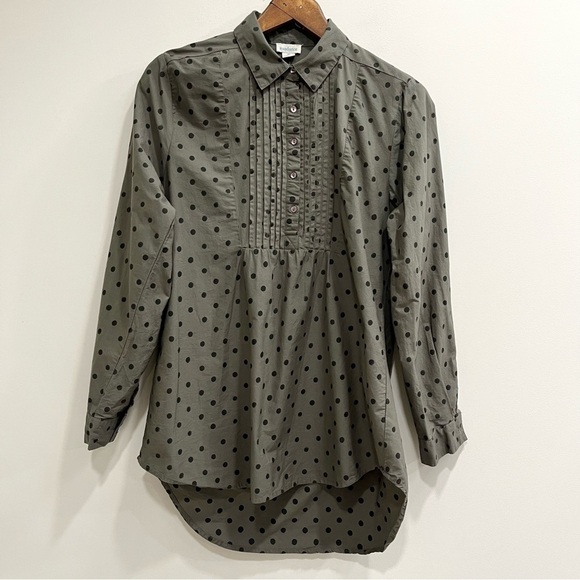 Sundance Lively Days Popover Tunic Top Olive Green Black Polka Dot Cotton Medium - Picture 2 of 9